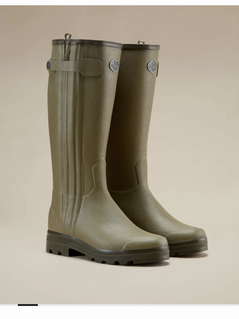 Le Chameau Men's Chasseur leather lined tall rubber boots, olive green - Picture 2 of 16